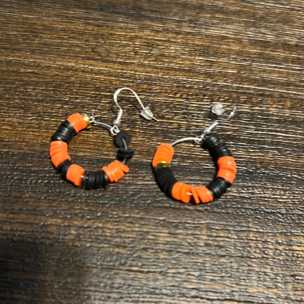 Stylish Orange and Black Hoop Earrings